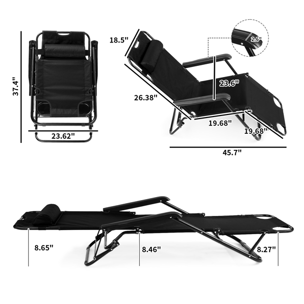 140*60*87cm 户外躺床 黑色铁管 黑色牛津布床面 130kg 可变躺床-3