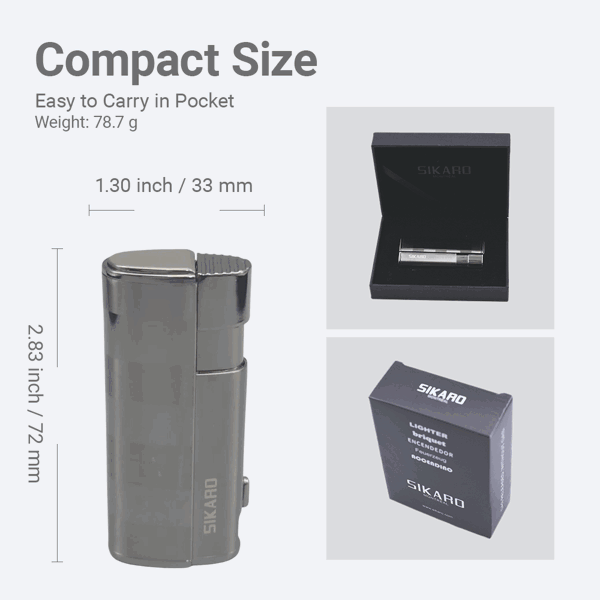 SIKARO®飓风* 三直冲专用高档雪茄打火机带雪茄打孔器黑镍枪黑雪茄香烟厨房户外可重复充气可调节火焰高度便携式-5