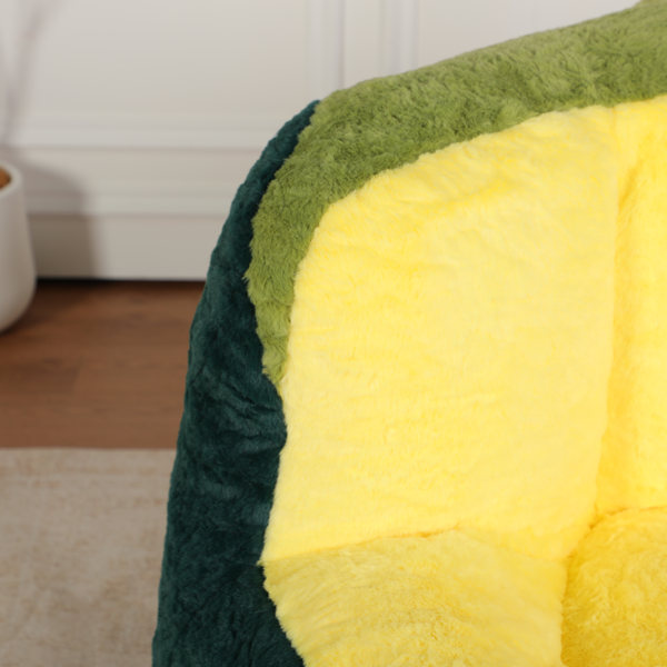 超大豆袋椅、填充海绵丝的多色人造毛皮沙发、客厅大沙发、无需组装、深绿色+黄色+绿色-9