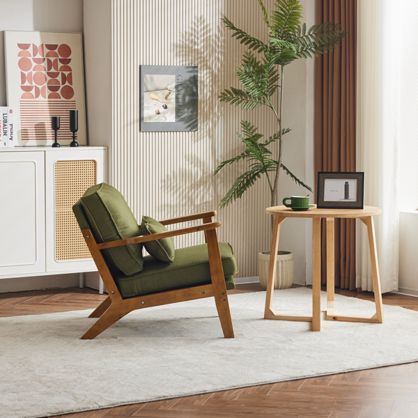 橡木扶手 单人休闲椅 橡木 软包 棉麻 墨绿色 室内休闲椅-19