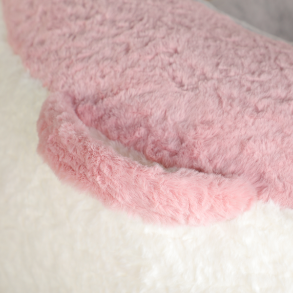 超大豆袋椅、填充海绵丝的多色人造毛皮沙发、客厅大沙发、无需组装、白色+灰色+粉色-7