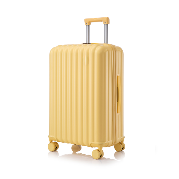20英寸/24英寸/28英寸三件套ABS材质万向轮拉杆箱，登机箱，带杯架、USB接口和手机支架（黄色）-6