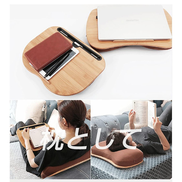 桌子 竹质膝上桌 带卡槽小号款-8