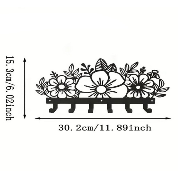 CIFbuy™ 花卉主题墙面衣架 金属艺术玄关收纳装饰（TikTok、temu下自提）-6