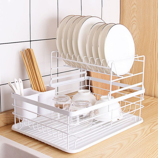 厨房碗碟沥水架 铁艺 双层白色-1