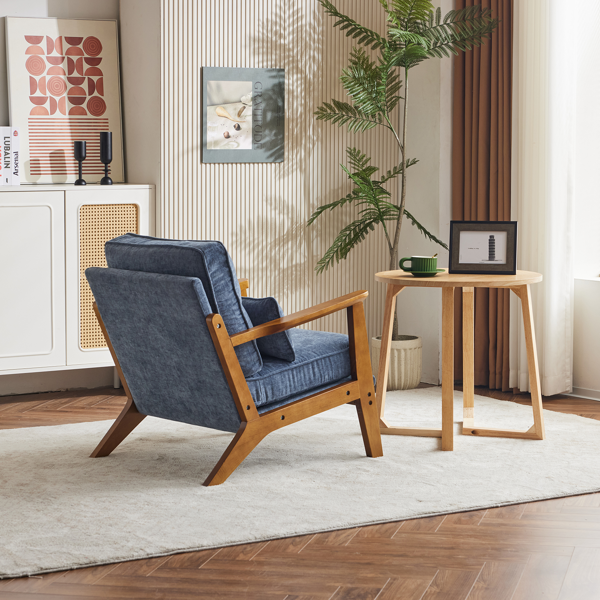 橡木扶手 单人休闲椅 橡木 软包 雪尼尔 深海蓝色 室内休闲椅-22