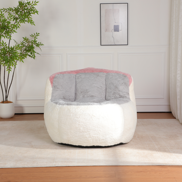 超大豆袋椅、填充海绵丝的多色人造毛皮沙发、客厅大沙发、无需组装、白色+灰色+粉色-1
