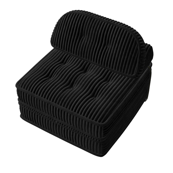 可转换灯芯绒休闲椅，带簇绒设计、全泡沫支撑、折叠睡床及可调节弧形靠枕，适用于客厅或卧室的压缩沙发椅-1