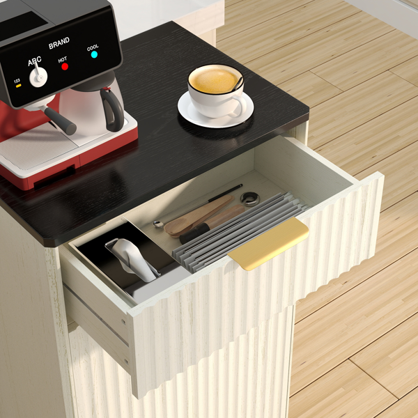 10加仑木纹倾斜式垃圾桶柜，带波浪纹理隐藏式抽屉拉出式垃圾桶，多功能厨房/浴室收纳柜，仿古白色饰面-18