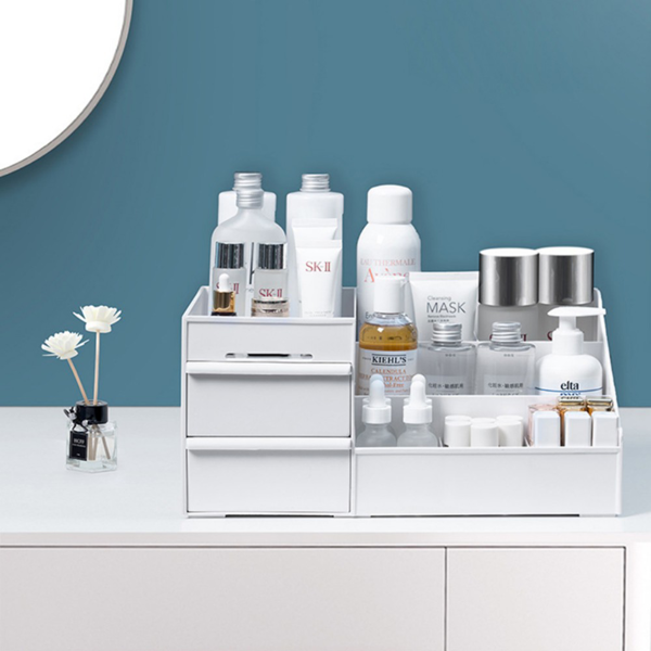 化妆品收纳盒 抽屉式 特大号 白色-3