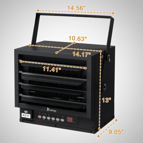 美规 CZ220W 240V 5000W 取暖器 黑色 铁 带WIFI/金属发热管/可调温/定时//带显示/带遥控器/不带电源线 工业取暖器-6