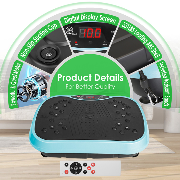 （自提可发加拿大，temu&tk下自提单）带阻力带的振动健身器 遥控全身振动平台 健身器材 家用健身器材 用于减肥 燃烧脂肪--蓝色-7