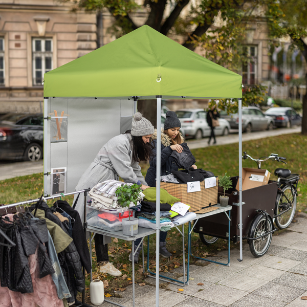 5X5FT 草绿色 带1片半围 折叠棚 210D牛津布 白色喷塑钢管 围布带4个网格收纳袋 配拎包-16