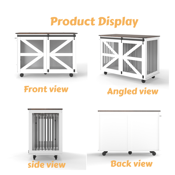 47.2英寸移动式狗笼，带翻盖式喂食门、双向开口和5个万向轮（其中2个带锁定功能），侧面配有挂钩——多功能宠物笼，也可作为双狗笼家具使用。-19