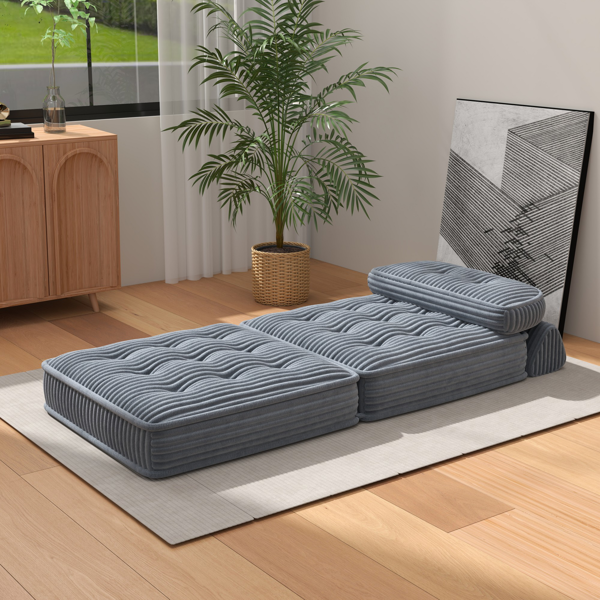 可转换灯芯绒休闲椅，带簇绒设计、全泡沫支撑、折叠睡床及可调节弧形靠枕，适用于客厅或卧室的压缩沙发椅-2