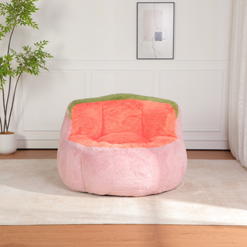 超大豆袋椅、填充海绵丝的多色人造毛皮沙发、客厅大沙发、无需组装、粉色+橙色+绿色