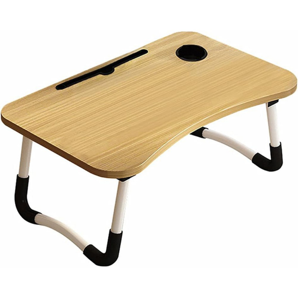 桌子 床上折叠桌 卡槽+杯托 胡桃色-1