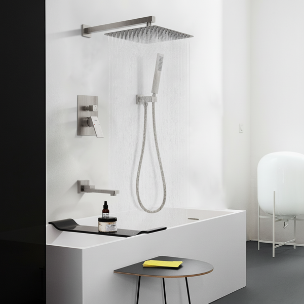 公NPT折叠式浴缸淋浴水龙头，带浴缸水龙头套件和浴室手持淋浴喷头系统，拉丝镍黑色3功能浴缸淋浴粗糙阀门和分流器【周末不发货，TK/TEMU订单仅支持自提】-3