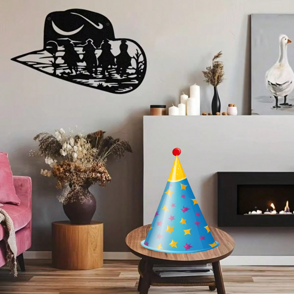 CIFbuy™ 铁艺西部牛仔帽剪影装饰画，乡村风墙面挂饰，西部主题家居软装（在 TikTok、temu 下可自提）-4