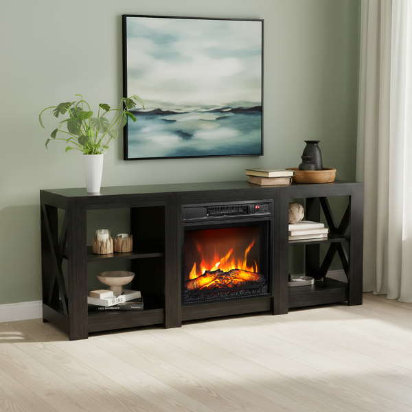 58寸黑色双面交叉壁炉柜 149*40*60cm 18寸壁炉芯-4