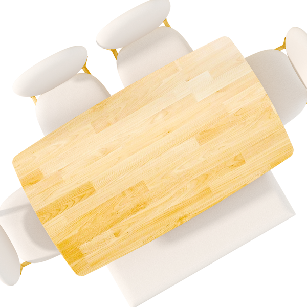 1桌4椅1凳 拆装 橡胶木+软包 原木色 餐桌椅套装 米色坐垫 长方形-7