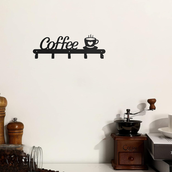 CIFbuy™ 壁挂式金属咖啡杯架带多功能挂钩厨房客厅收纳架（TikTok、temu下自提）-3