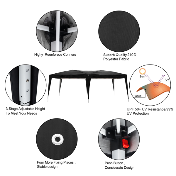 户外帐篷 折叠凉棚 3*6m 黑色 折叠篷带2门4窗 牛津布 喷塑铁管 收纳袋-3