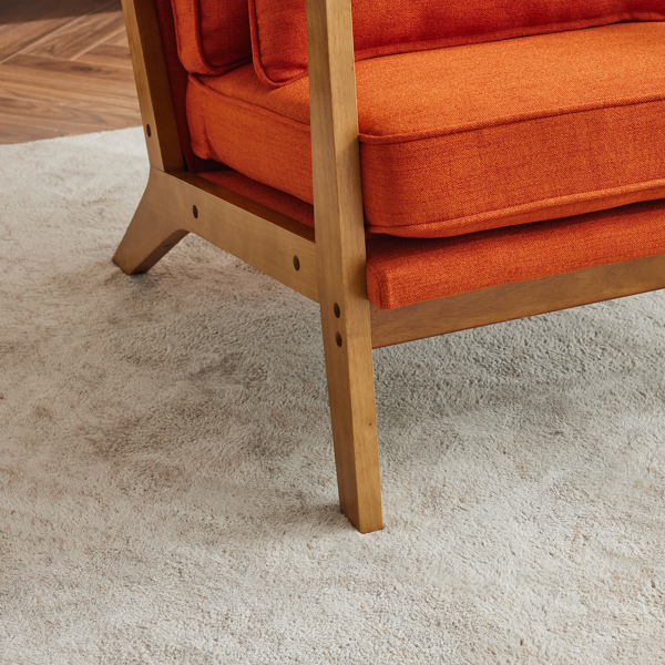 胡桃色扶手 单人休闲椅 橡木 软包 棉麻MY018-11 烧橙色 室内休闲椅-14