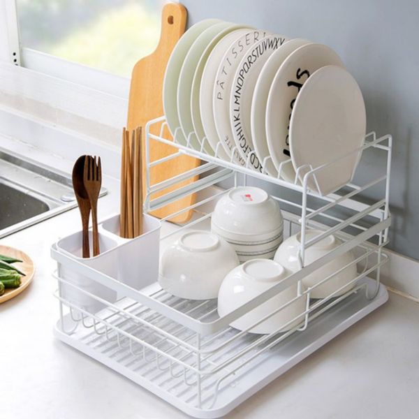厨房碗碟沥水架 铁艺 双层白色-3