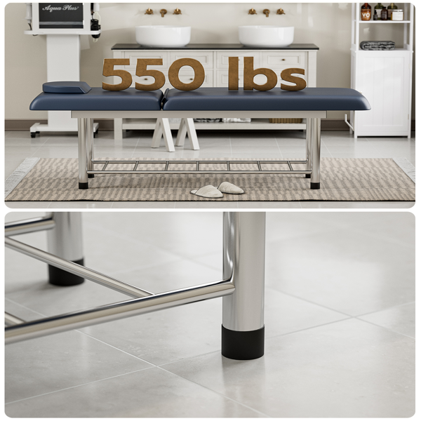 专业固定式按摩床，550磅重型宽幅治疗检查床，靠背可调，可拆卸头枕，底部储物架及毛巾挂钩，蓝色款-6