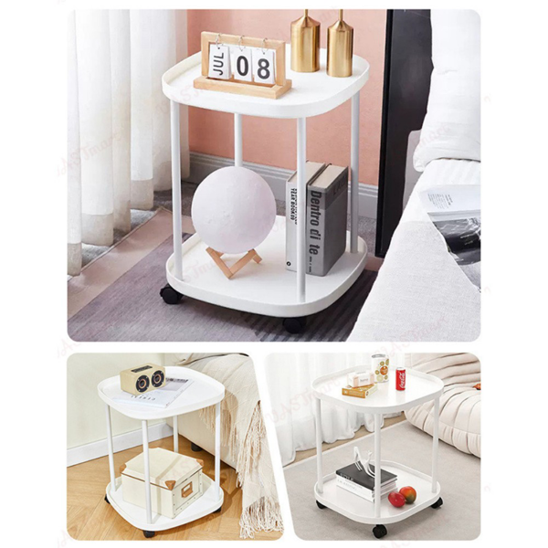 推车置物架 二层 黑 移动小边几 4塑料轮带刹车-10