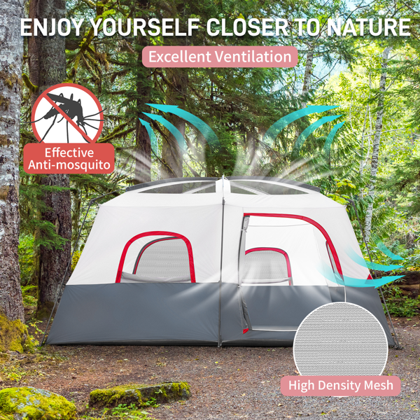 14人 红白色 露营帐篷 涤纶布 玻璃纤维杆 430*430*210cm-13