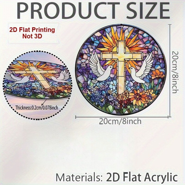 CIFbuy彩色太阳捕捉器透明复活节和平鸽十字阳光板白鸽花卉图案室外壁挂（TikTok、temu下自提）-2