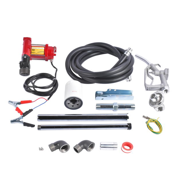 抽油泵 High Flow 10GPM 12V Fuel Transfer Pump Cast Iron with Hose & Manual Nozzle Kit for Gasoline Diesel Kerosene-4