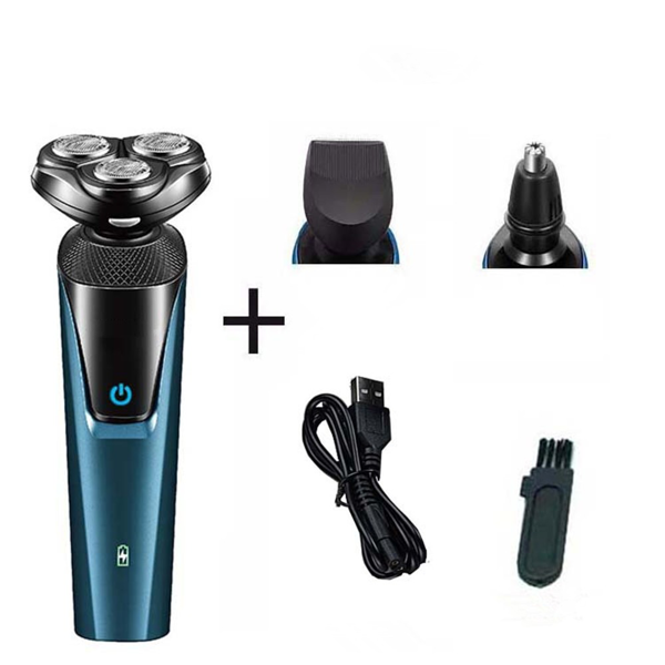 USB充电三合一男士专业多功能脸颊胡须修剪机男士鼻子头发修剪理发师剃须刀机蓝色 (物流仅支持发USPS，TK/TEMU仅自提)-4