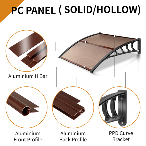 【同款编码：70596693】40*38in 棕色板黑色支架/全棕色铝条 雨篷 塑料支架 阳光板-14
