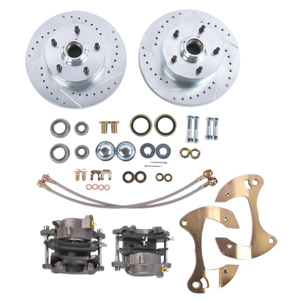刹车盘套装 Deluxe Disc Brake Conversion Kit Drilled/Slotted Fits for Chevy Biscayne Bel Air Impala Nomad Del Ray Full Size Car V8 1955-1957 & 1959-1964-4