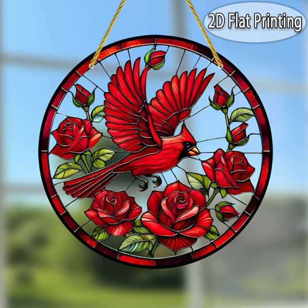 CIFbuy复古圆形红鸟太阳捕捉器 节日装饰彩色吊饰 鸟类主题浪漫礼物（TikTok、temu下自提）-6