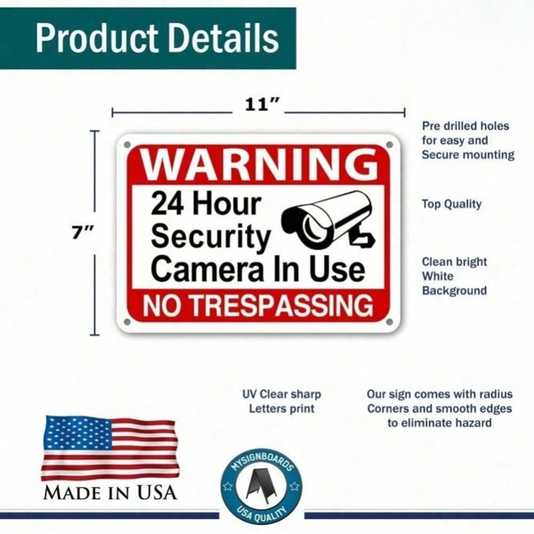 CIFbuy 24小时监控视频告示牌防非法入侵坚固户外安防标牌（TikTok、temu下自提）-9