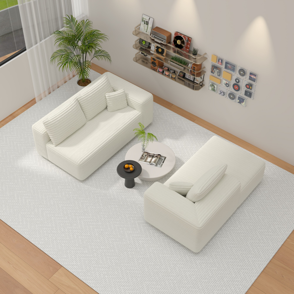 模块化宽条纹灯芯绒组合沙发｜全海绵深座二人位沙发 + 左侧贵妃躺椅｜现代客厅休闲沙发-14