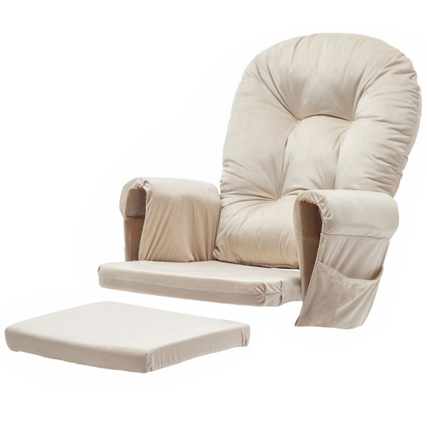 摇椅替换坐垫（含储物袋），5件装 柔软天鹅绒加厚款 可水洗防滑设计 通用型适用于摇椅 米色-2