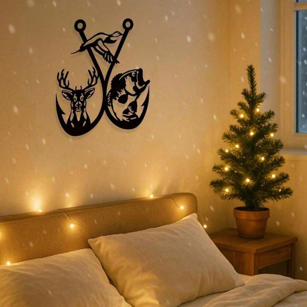 CIFbuy复古金属麋鹿捕鱼墙面艺术 荒野露营家居雕塑 节日礼物男士生日装饰(TikTok、temu下自提)-5