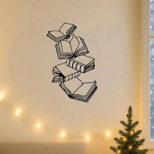 CIFbuy 复古堆叠书籍金属墙面装饰 客厅书房工业风雕塑 圣诞万圣礼物 (TikTok、temu下自提)-6