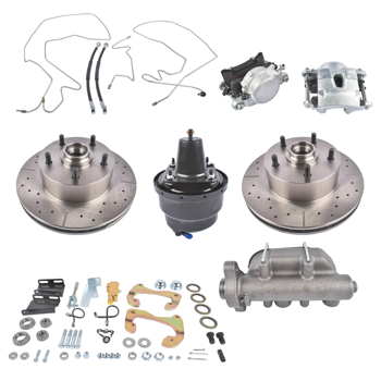 刹车盘套装 7Inch Dual Booster Front Power Disc Brake Conversion Kit Drilled & Slotted Fits for Chevy Full-Size Cars Biscayne Impala Bel Air 1959-1964