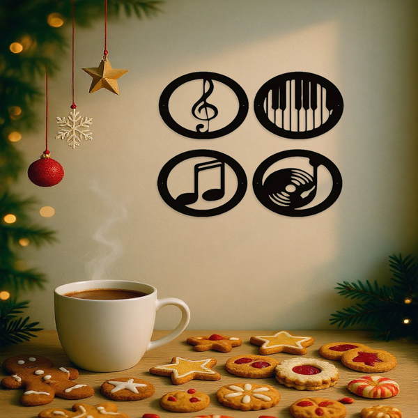 CIFbuy复古音乐主题四件套墙面艺术装饰组优雅黑色铁框 音乐爱好者礼物（TikTok、temu下自提）-2