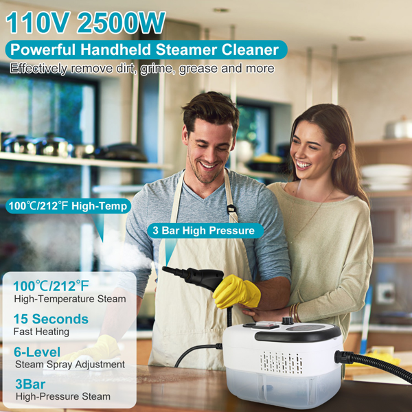 （自提可发加拿大，temu&tk下自提单）2500W 高压蒸汽清洁机，3 巴 100℃速热蒸汽发生器，6 档可调功率，1200ml 大水箱，适用家庭厨房地板清洁-8