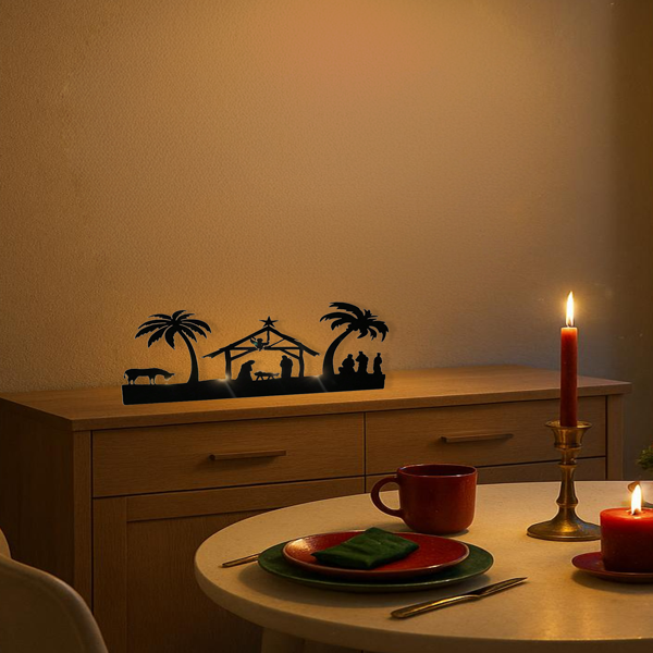 CIFbuy复古乡村耶稣诞生场景铁制烛台套装 圣诞餐桌中心装饰(TikTok、temu下自提)-3