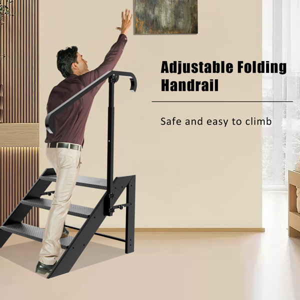 可折叠阶梯凳，3 级折叠阶梯，带高度可调扶手和防滑脚垫的房车阶梯，适用于家庭、旅行拖车、露营车、移动房屋、水疗中心和门廊的热水浴缸阶梯（TEMU仅可自提）-4