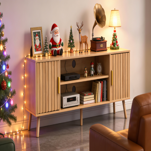 浅棕色 刨花板 矮款 150*39.5*53.5 双格栅门 电视柜-10