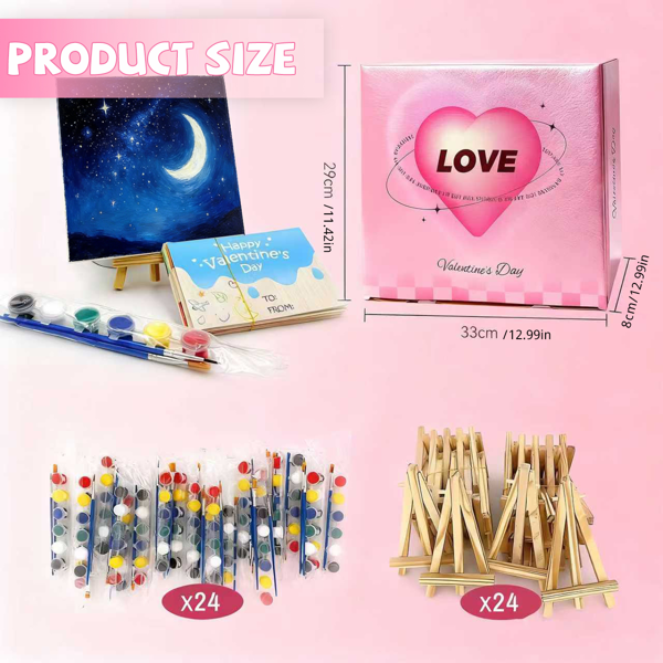 24 套情人节儿童礼物套装，包含情人节卡片、迷你油画画布、木制画架、水彩颜料和画笔，适合学校课堂交换礼物（彩虹色）-2